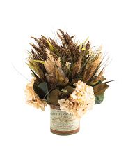 Hydrangea And Wheat Arrangement In Glass Pot | Marshalls
