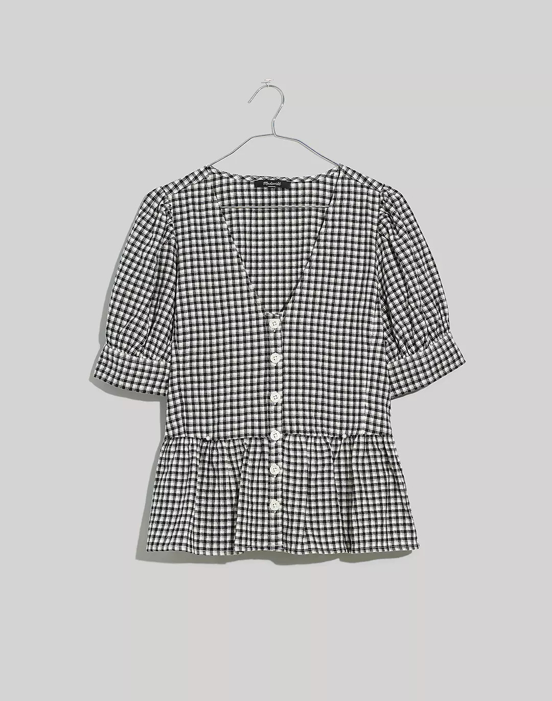 Brushed Gauze Puff-Sleeve Peplum Top in Gingham Check | Madewell