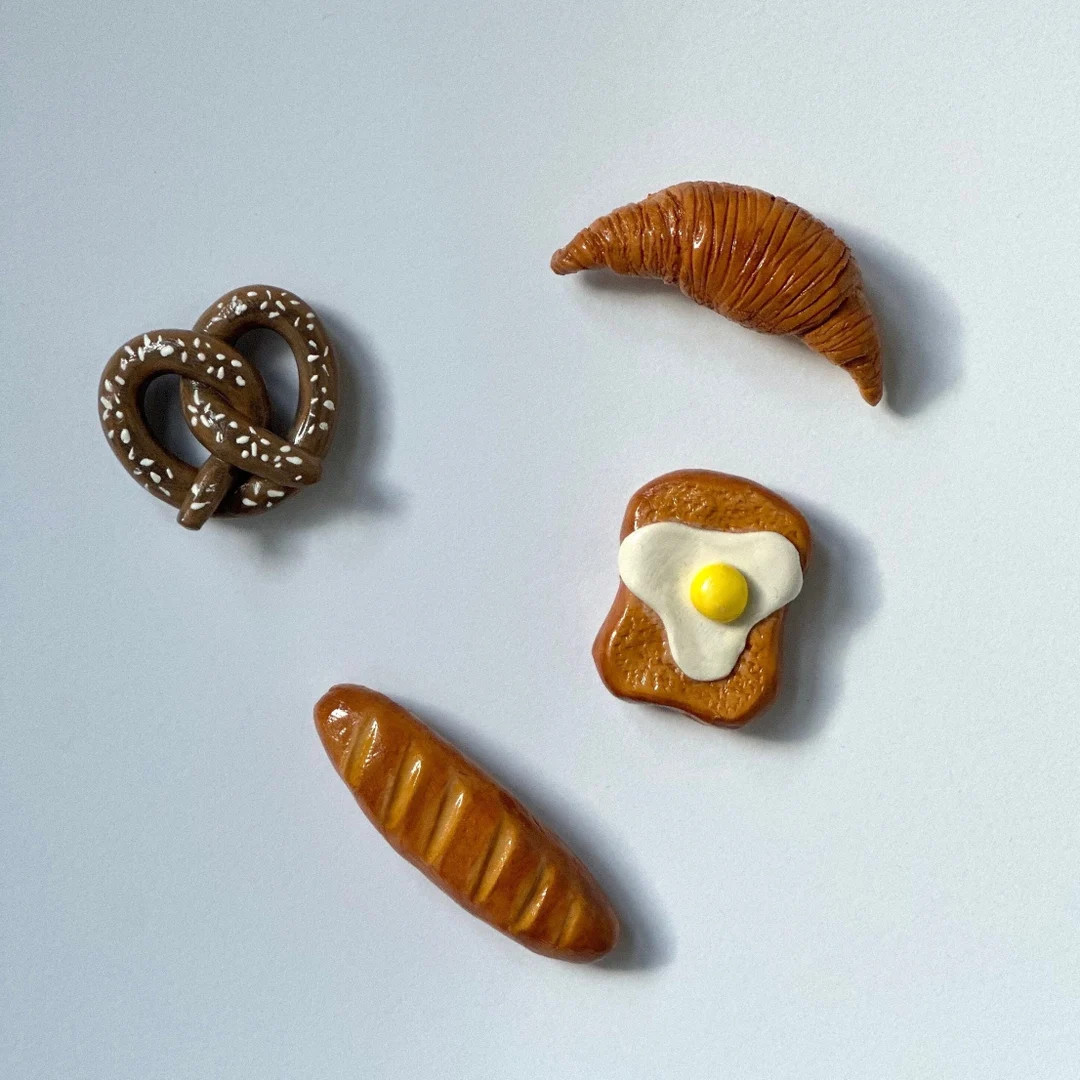 Handmade Magnets Freshly Baked Breads Theme Set of 4 Magnets Miniature Food Clay Sculptures for R... | Etsy (US)