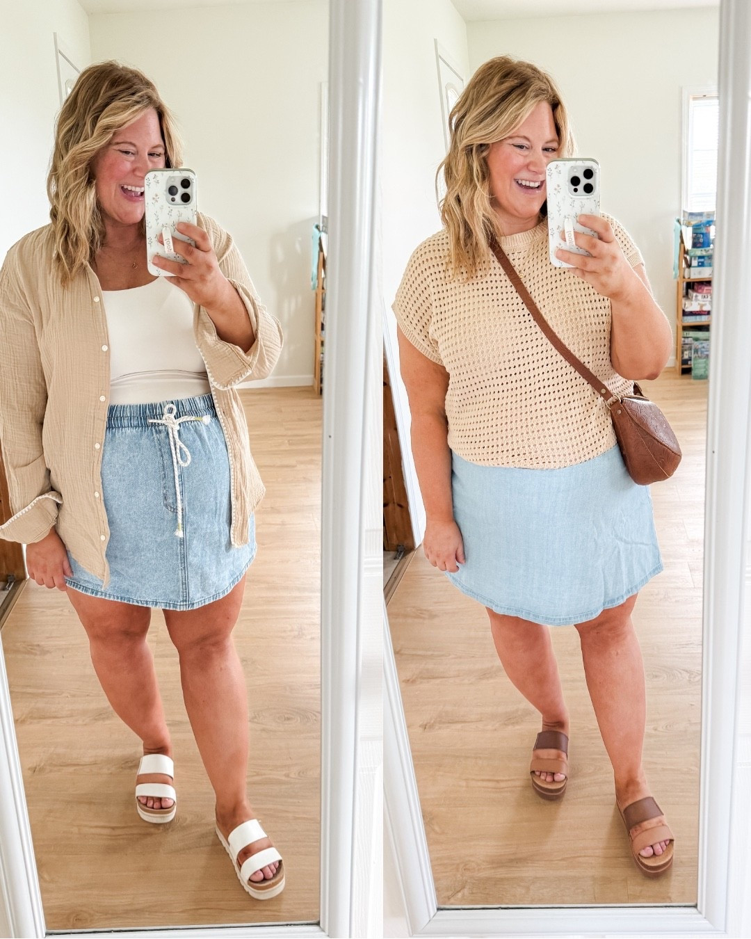 Wearing an XL in my gauze button down, an XL in my tank, a large in my crochet tee, and an XXL in my skort and skirt (sized up for the bump)

#LTKBump #LTKMidsize #LTKSaleAlert