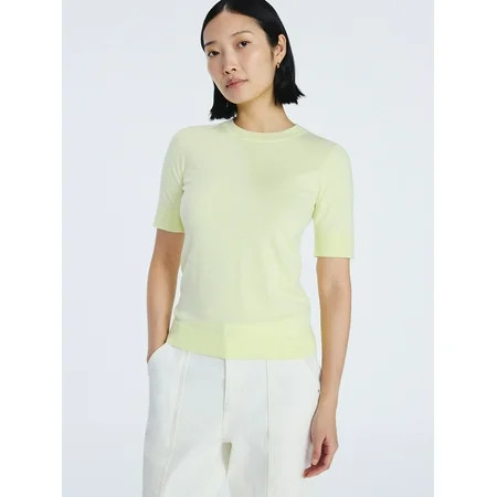 Free Assembly Women's and Women's Plus Cozy Yarn Shrunken Sweater Tee with Short Sleeves, Solid & Print, Lightweight, Sizes XS-4X | Walmart (US)