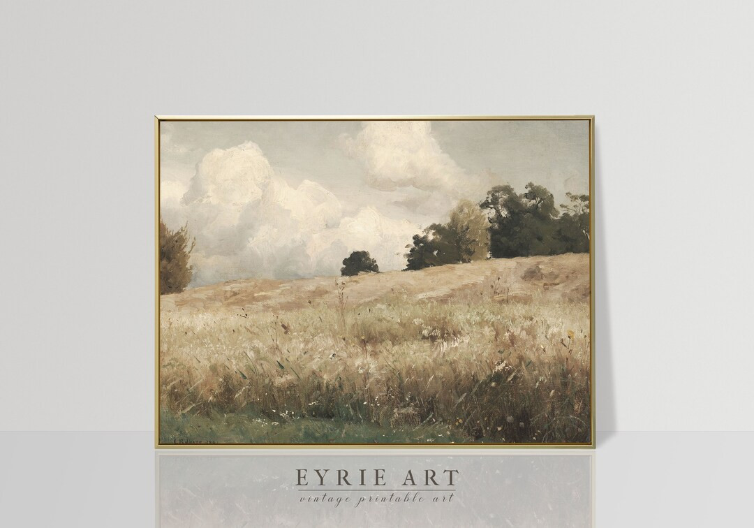 Vintage Landscape Painting, Country Meadow Art Print, Farmhouse Wall Decor PRINTABLE 350 - Etsy | Etsy (US)