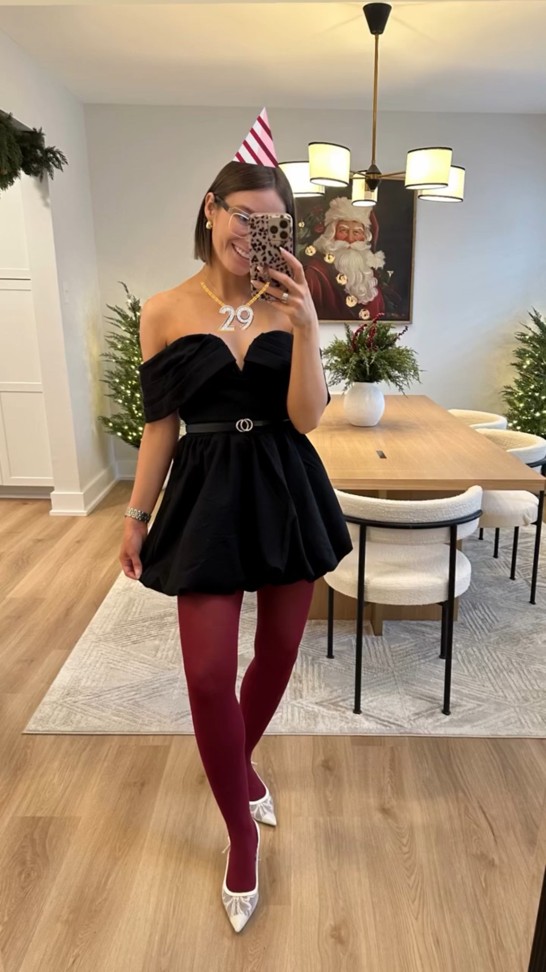 What I wore for my birthday! I found all of  these items in Target in less than 5 minutes and it actually came together so cute! All under $50

Women's Plunge Bubble Mini A-Line Dress - Wild Fable™ Black size small - I would prefer xs but they didn’t have any in store. Small fits but is a little long which is why I belted it and I love it with a belt! 

Women's Milan Slingback Pumps - A New Day™ Cream 7: Kitten Heel, Cushioned Insole tts 

Kohls Simply Vera Wang opaque burgundy tights 

Bubble dress, off the shoulder dress, bubble hem, lbd, little black dress, holiday party dress, work event dress, cocktail party dress, red tights, red tights outfit, Christmas outfit, NYE outfit, girls night out, slingback heels, kitten heels, lace heels, white heels, birthday outfit, Christmas dress, NYE dress

#LTKFindsUnder50 #LTKHoliday #LTKSaleAlert