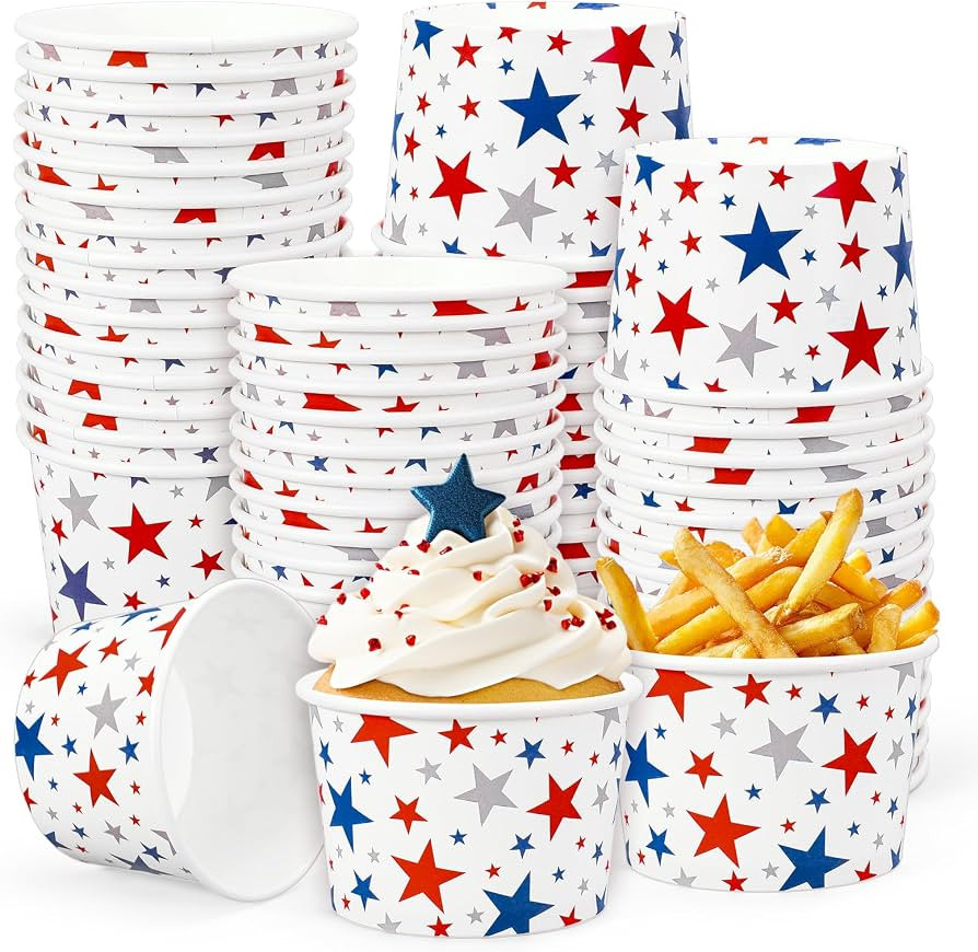 Whaline 50 Pcs Patriotic Star Snack Cups 4th of July Disposable Bowls 9oz Red Blue Silver Star Pa... | Amazon (US)
