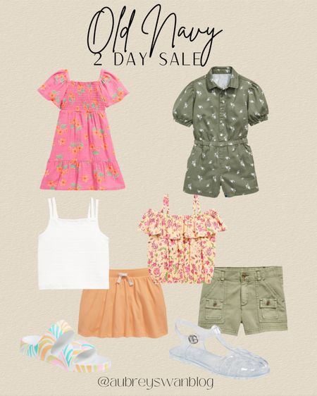 Old Navy 2 day sale for girls! They have so many great deals. Don’t miss out!! Sale ends 5/3. 

Old Navy finds, jelly sandals, drawstring shorts for girls, button front romper, fitted smocked tank top for girls, cargo pocket shorts 