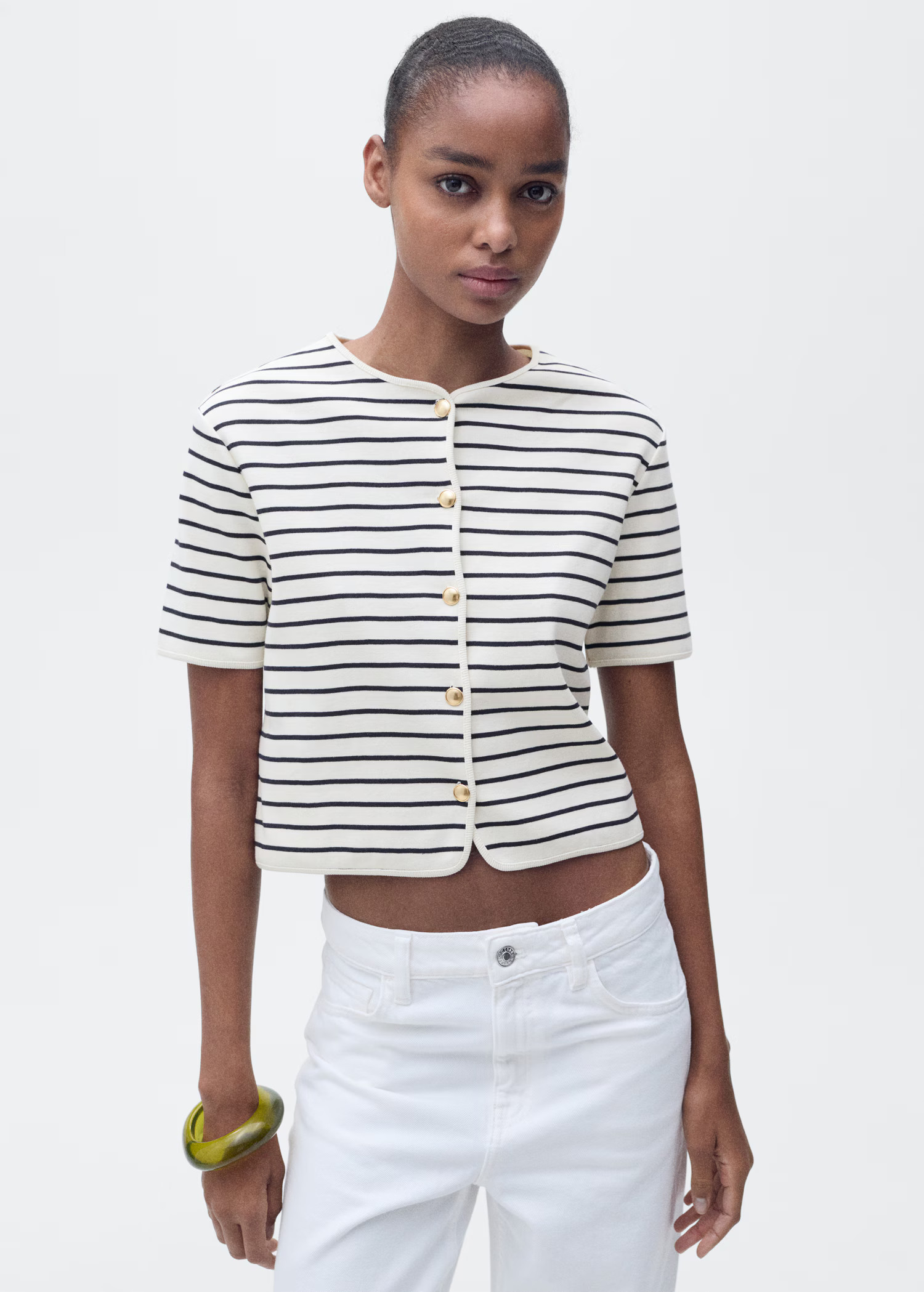 Short-sleeved striped cardigan - Women | MANGO USA | Mango (US/MX/AU)