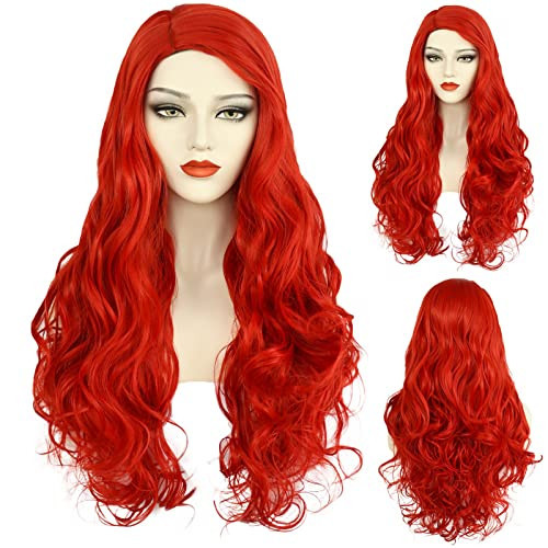 Ebingoo Women's Red Wig Long Red Curly Wig for Women + Wig Cap Long Red Wavy Curly Cosplay Wig Synthetic Hair Wig for Hallloween Costume Anime Party | Amazon (US)