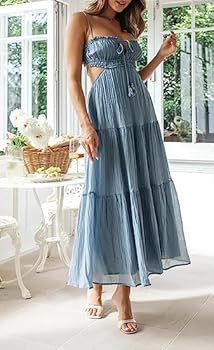 Women Sexy Spaghetti Strap Low Cut Dress Y2k Bodycon Long Dress Sleeveless Backless Maxi Dress Go... | Amazon (US)