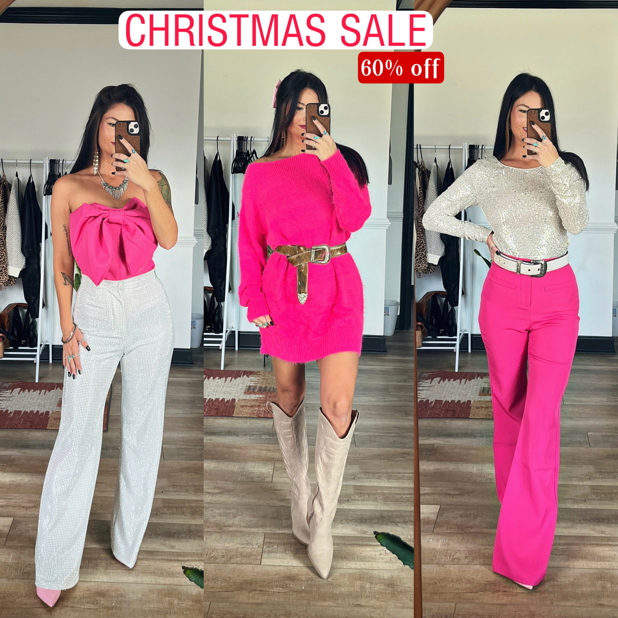 60% off Christmas items from pink lily!! No code needed

Wearing xs in all! White pants have some stretch but pink do not

#LTKStyleTip #LTKHoliday #LTKSaleAlert