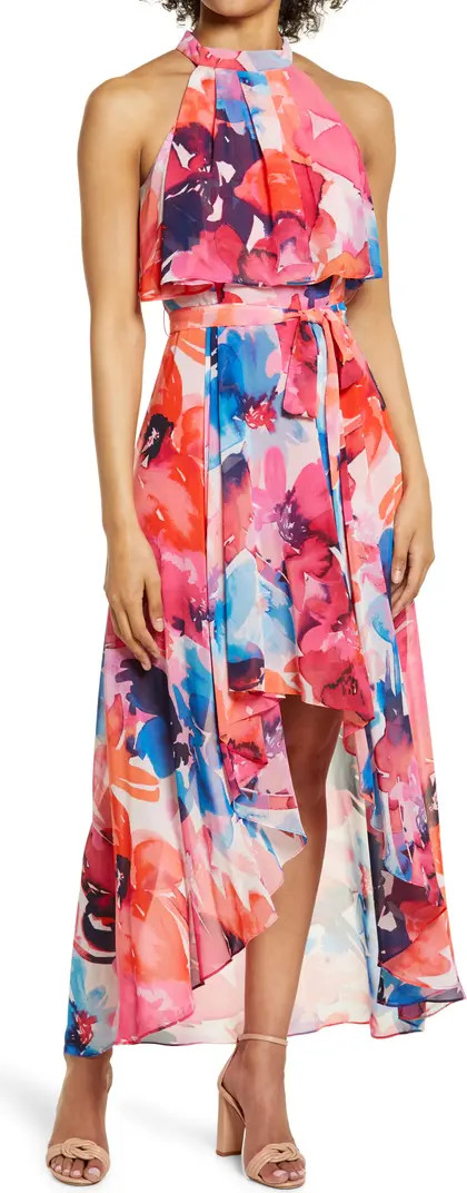 Floral Halter Neck Popover High/Low Dress | Nordstrom