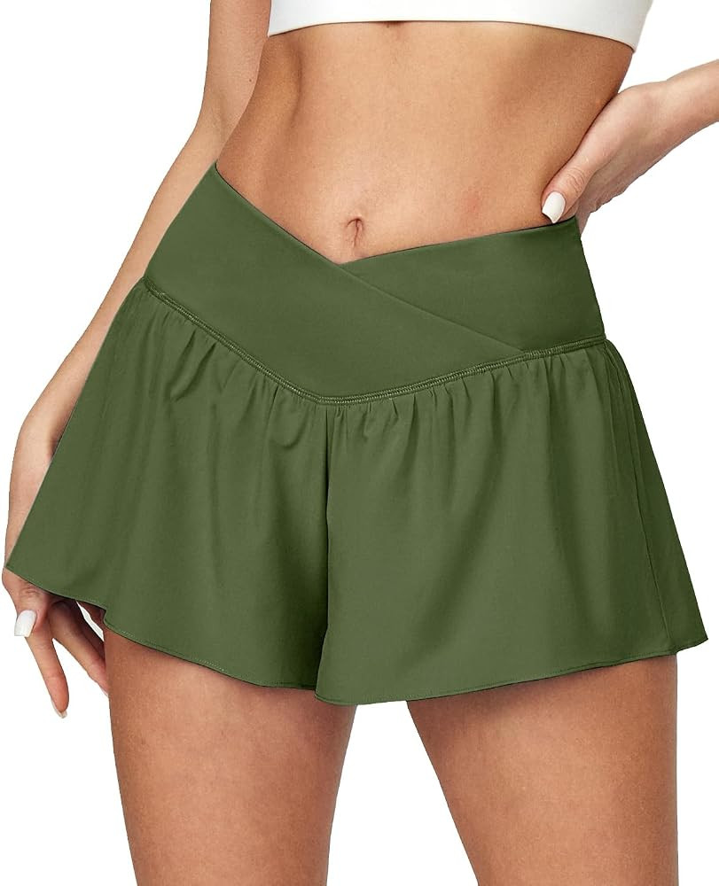 Ewedoos Crossover Flowy Athletic Shorts for Women with 3 Pockets 2 in 1 Butterfly Shorts High Wai... | Amazon (US)