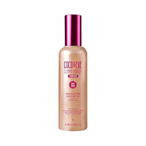 Coco & Eve Body Highlighter SPF 50 – Shimmer Sunscreen, Broad Spectrum Sun Protection, Lightweight Serum-Like Lotion with Pearlescent Minerals & Vitamin E for Hydrated & Glowing Skin, 5.07 Fl Oz | Amazon (US)