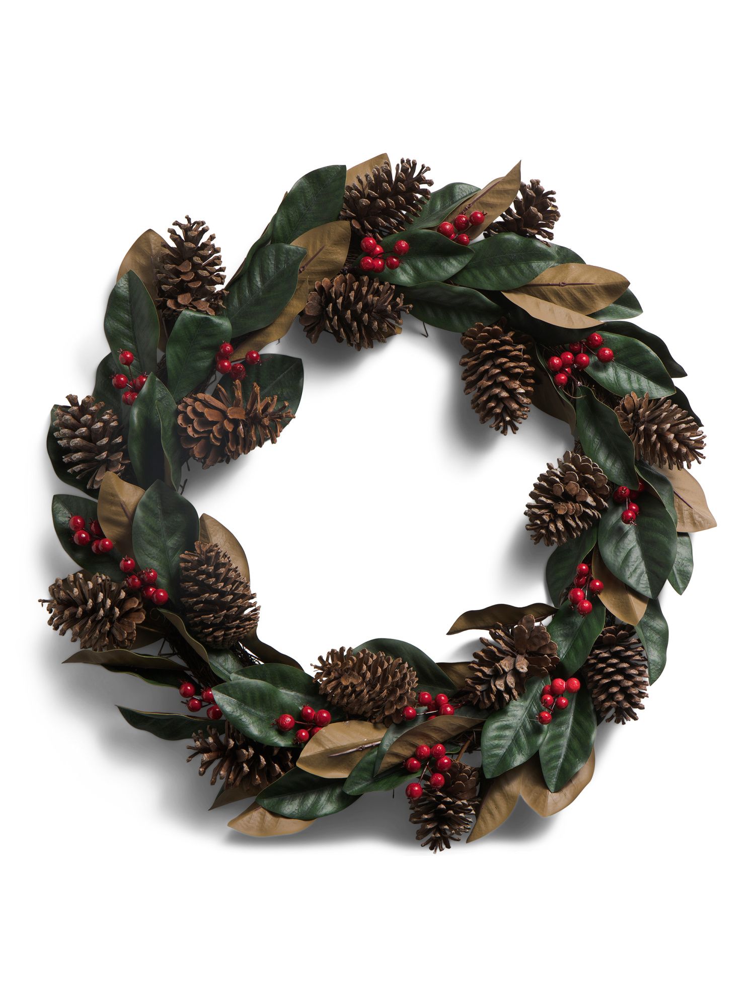 30in Magnolia Wreath With Berries And Pinecones | TJ Maxx