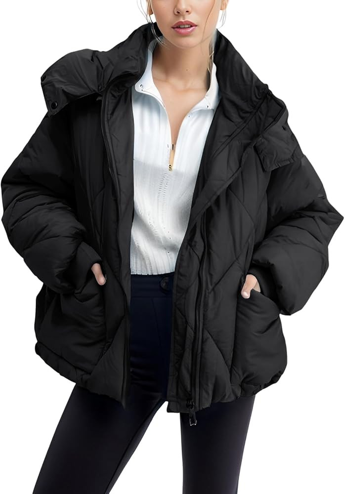 Flygo Womens Hooded Oversized Puffer Jacket Zip up Quilted Down Long Sleeve Winter Warm Hoodies Coat | Amazon (US)