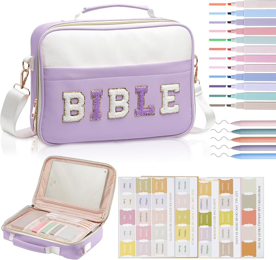 Bible Cover Case for Women, Large Chenille Letter Leather Bible Case with Bible Study Accessories... | Amazon (US)