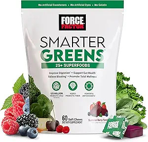 Force Factor Smarter Greens Superfood Chews, Greens and Superfoods to Support Gut Health, Bloatin... | Amazon (US)