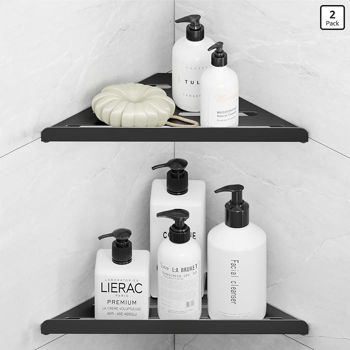 Shower Caddy, 2 Pack Bathroom Corner Shelf, Triangle Shelf Storage for Bathroom Shower, Black Metal Shower Shelf & Rustproof Wall Mounted Adheisve Glue Organizer Accessories and Essentials | Amazon (US)