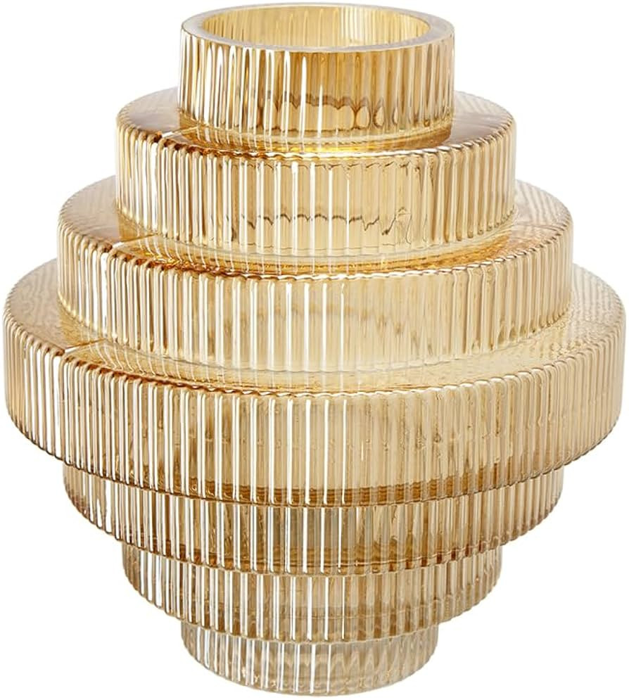 T2 Concept 9x9x10” Clear Amber Luster Glass Accent Vase with Modern Geometric Tiered Design Hom... | Amazon (US)