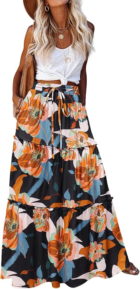 Zeagoo Womens Casual Maxi Skirts for Women 2025 High Waist Boho Skirts Floral Printed Long Flowy ... | Amazon (US)