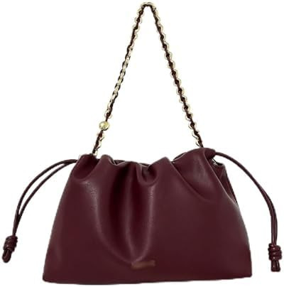 Leather Drawstring Bag for Women - Designer Shoulder Bag - Trendy Bucket Bags for Women - with Ch... | Amazon (US)