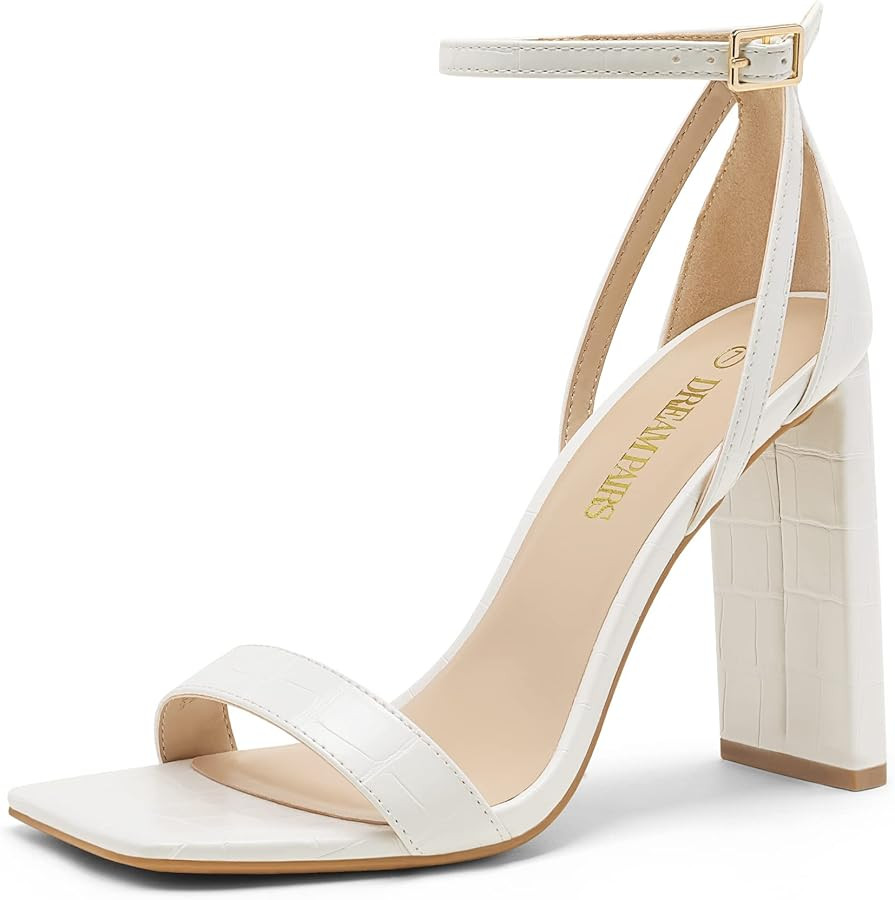 DREAM PAIRS High Heels Chunky Block Square Toe Heels for Women dressy Open Toe Heel Sandals | Amazon (US)