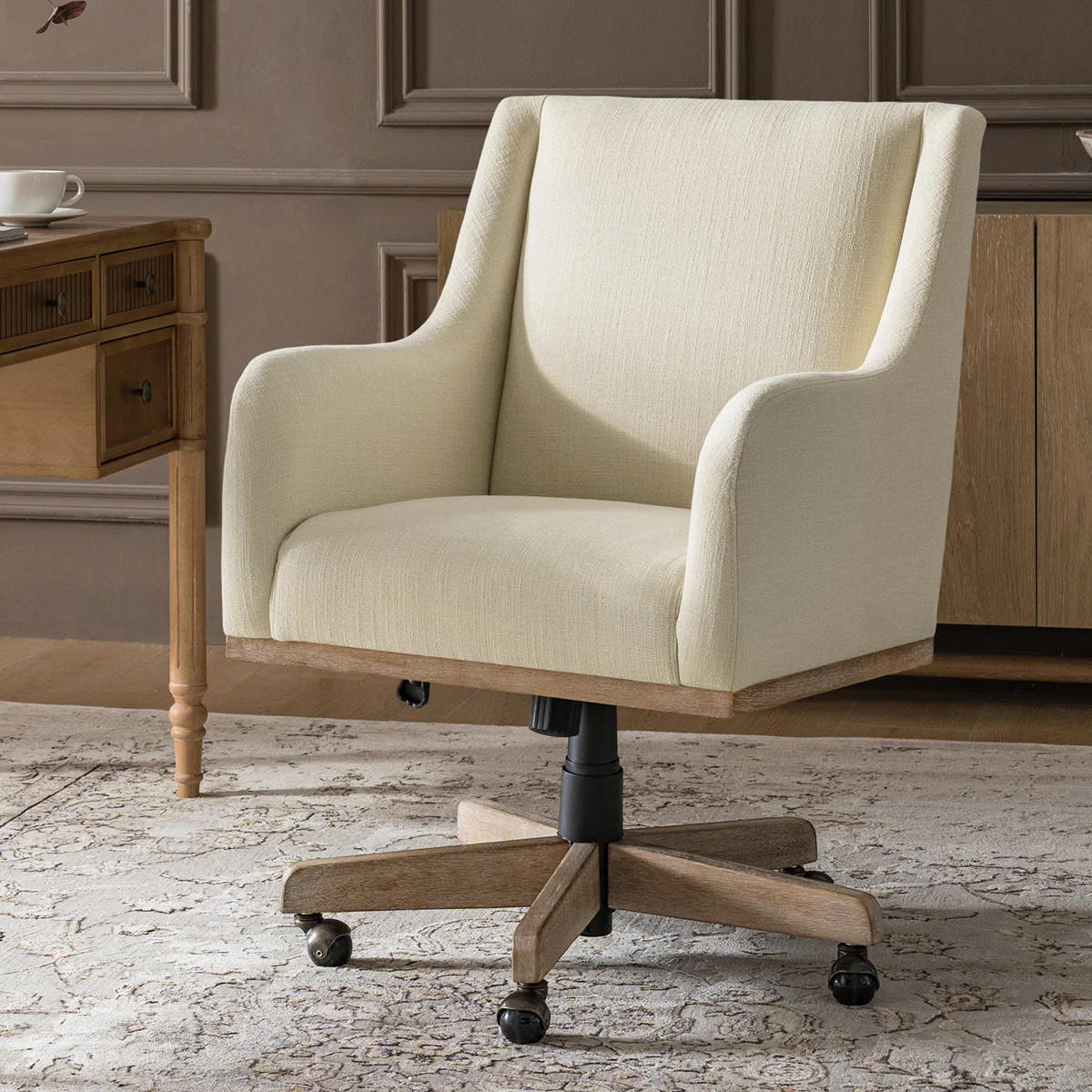 Ackeron Julia Farmhouse 360° Swivel Office Chair with Adjustable Height and Curved Armrests | Wayfair North America