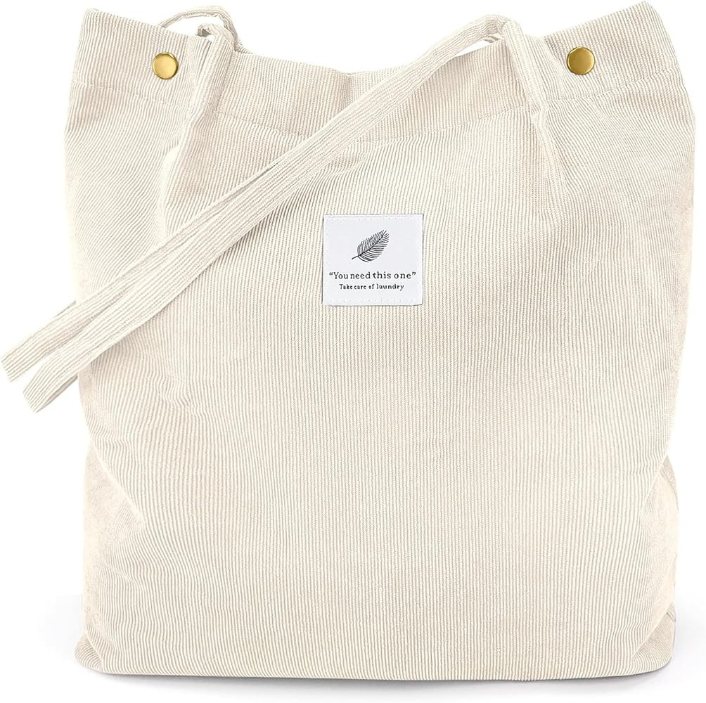 Corduroy Tote Bags for Women Girls, Large Capacity Corduroy Bag Reusable Grocery Shoulder Bag with I | Amazon (US)