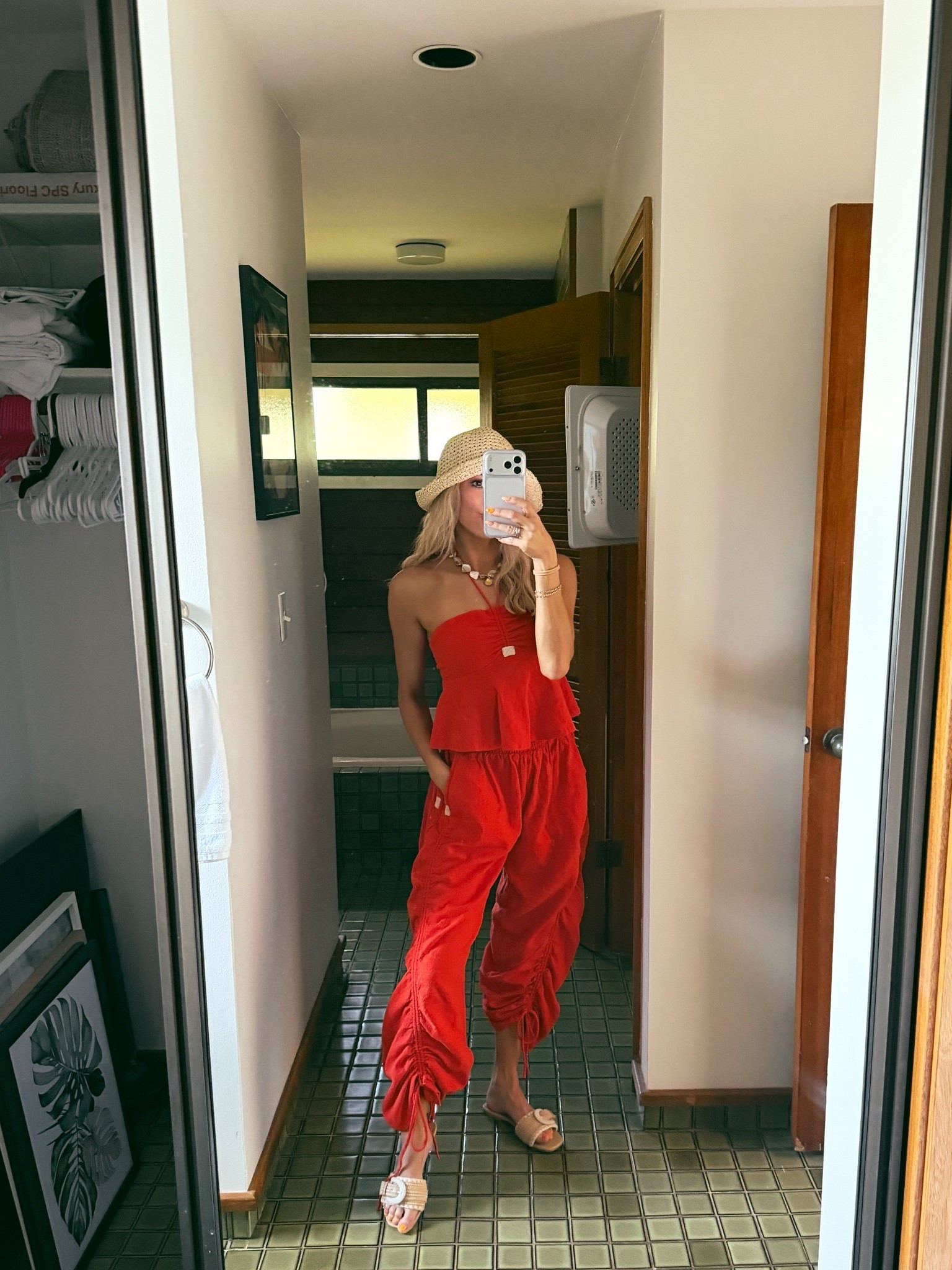 This two piece red set from Free People is perfect for summer! Love the halter top and matching pants that you can cinch at the ankle. So comfy! Also linking my Amazon bucket hat and target slides

#LTKootd #LTKTravel