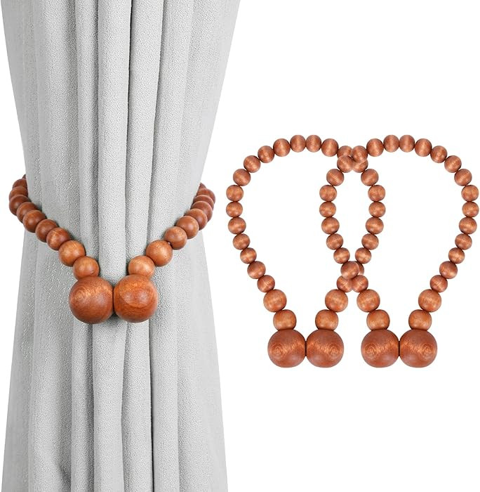 KLOGTSIND Magnetic Curtain Tiebacks, Curtain Tie Backs for Curtains 2 Pack, Wood Bead Curtain Tie... | Amazon (US)
