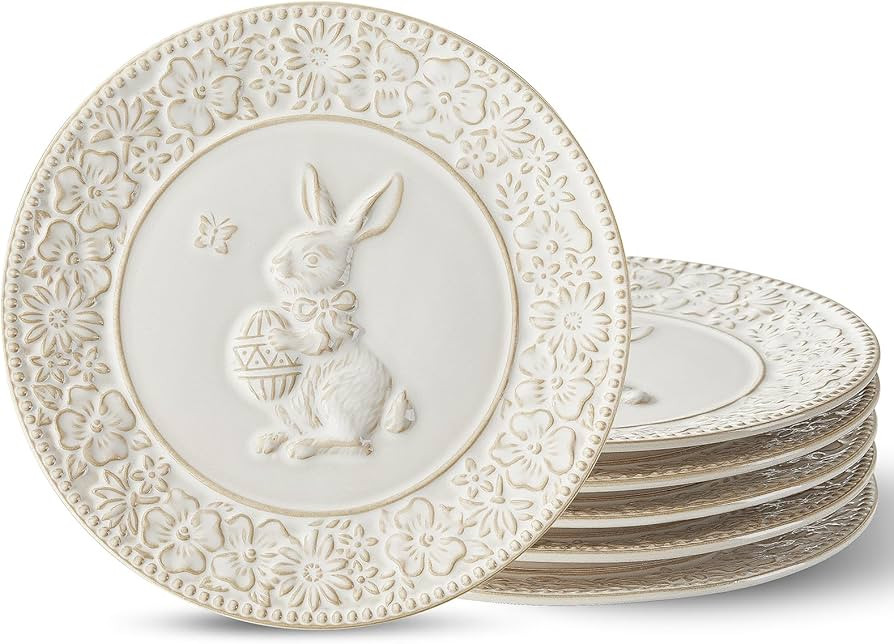 Easter Salad Plates, 8 Inch Ceramic Bunny Plate Set, Floral Dessert Dishes, Small Dinner Plates, ... | Amazon (US)
