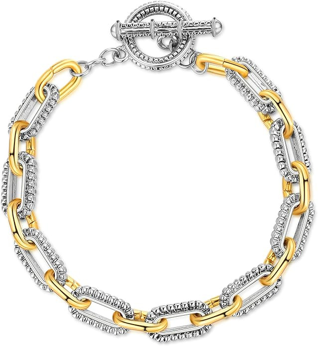 Mytys Link Bracelet for Women Gold and Silver 2 tone Circles Chain Wire Bangle Designer Inspired ... | Amazon (US)