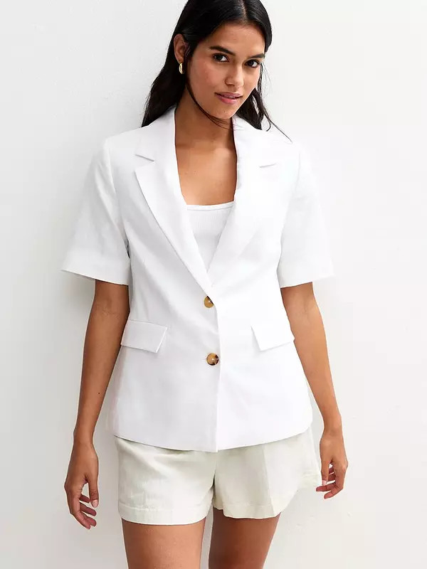 New Look White Linen Blend Short Sleeve Blazer | Very (UK)