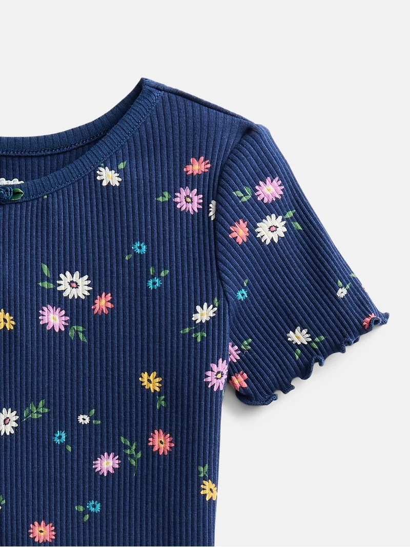 Wonder Nation Toddler Girls' Ribbed Tee with Short Sleeves, Sizes 18M-5T | Walmart (US)
