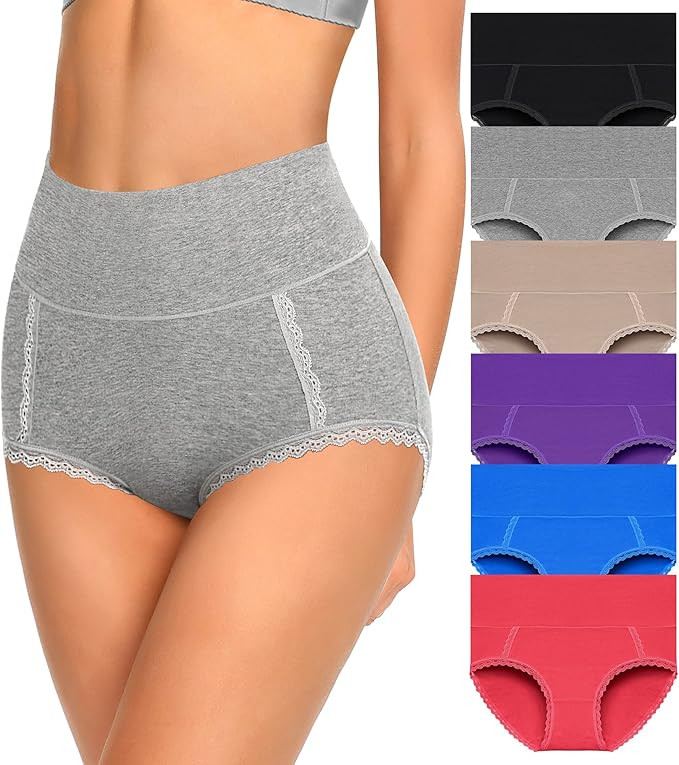 MISSWHO Cotton High Waisted Soft Womens Underwear Breathable Panties, Multipack | Amazon (US)
