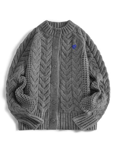 Aelfric Eden Chunky Cardigan Sweaters for Women Oversized Cable Knit Open Front Cardigans Long Sleeve Crewneck Trendy Outfits Grey | Amazon (US)