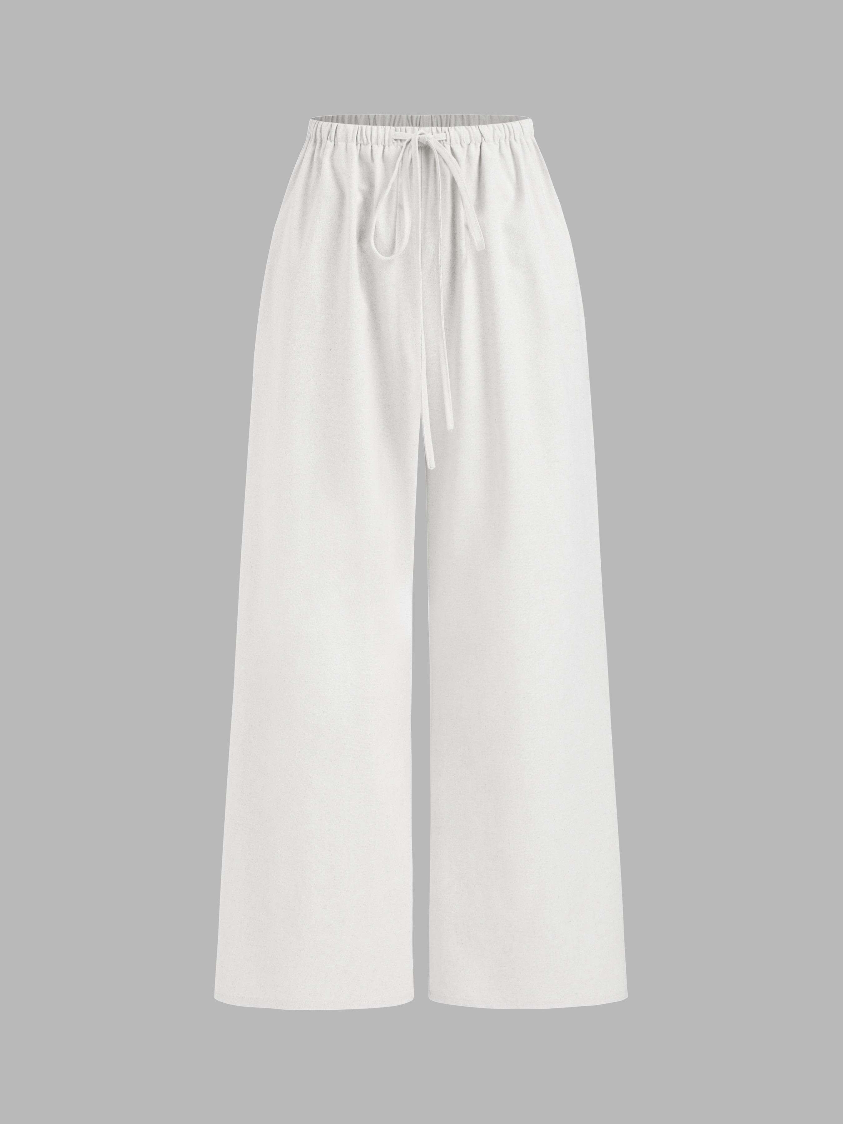Linen-blend Linen-blend Low Rise Solid Knotted Wide Leg Trousers For Daily Casual Vacation | Cider