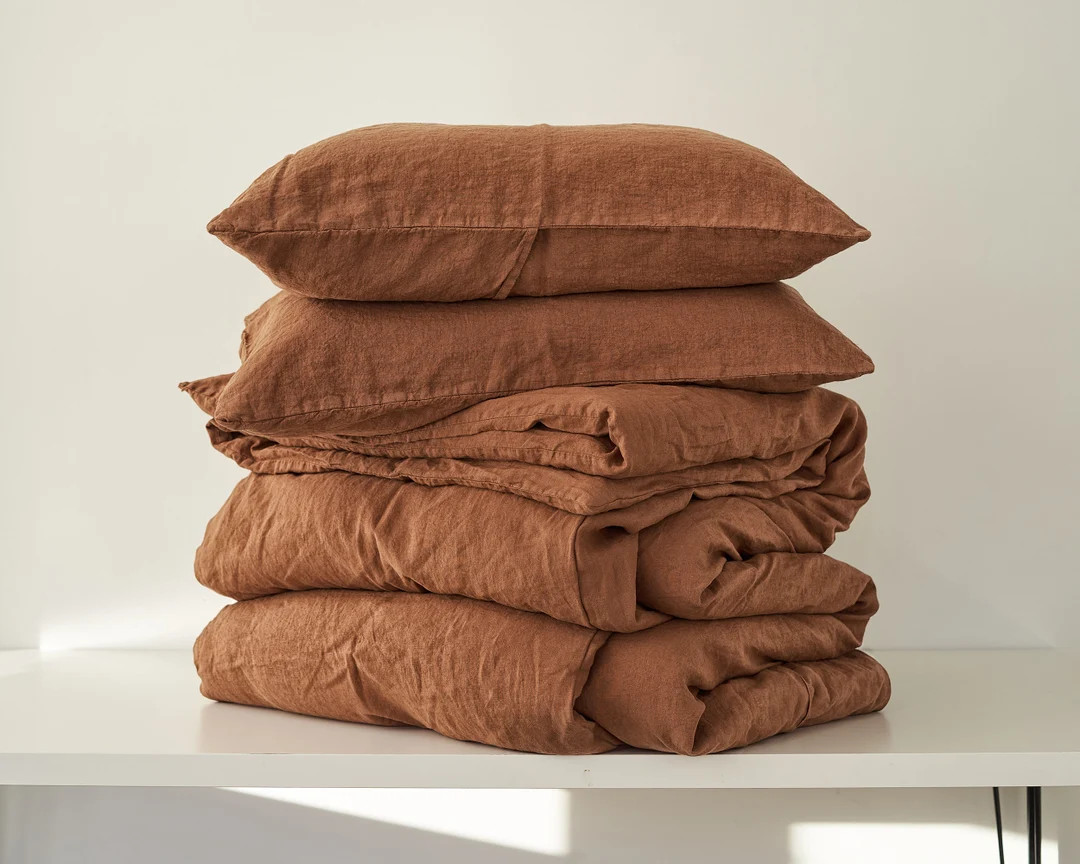 3 Piece Linen Bedding Set, Tobacco Bedding, Linen Bedding, Linen Bedding Queen, Linen Bedding Kin... | Etsy (US)