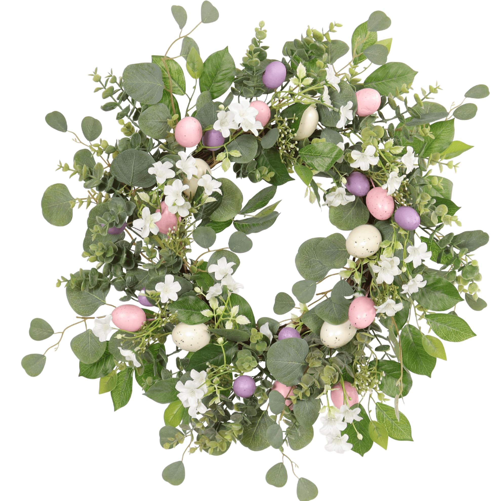 22 Inch Easter Wreath for Front Door, Spring Eucalyptus Wreath with Pastel Speckled Eggs & White ... | Amazon (US)