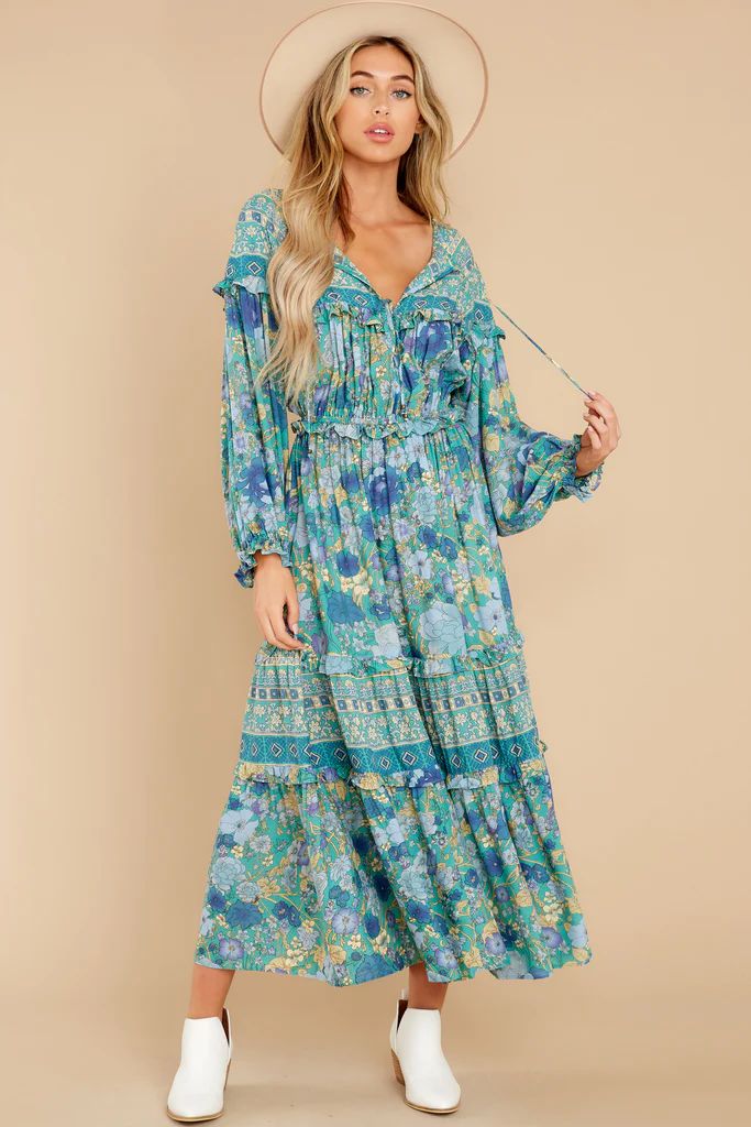 Check Yes Turquoise Multi Print Maxi Dress | Red Dress 