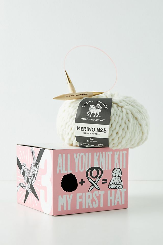 DIY Merino Wool Pommed Beanie Beginner Knitting Kit | Anthropologie (US)