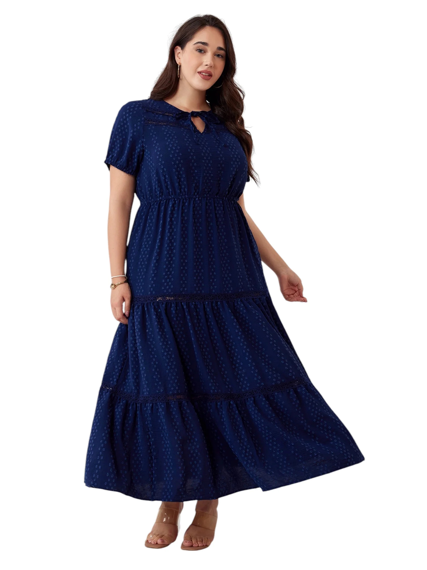 LapaPlus Plus Size Dresses for Women Elegant Short Sleeve Beach Party Dress with Pockets | Walmart (US)
