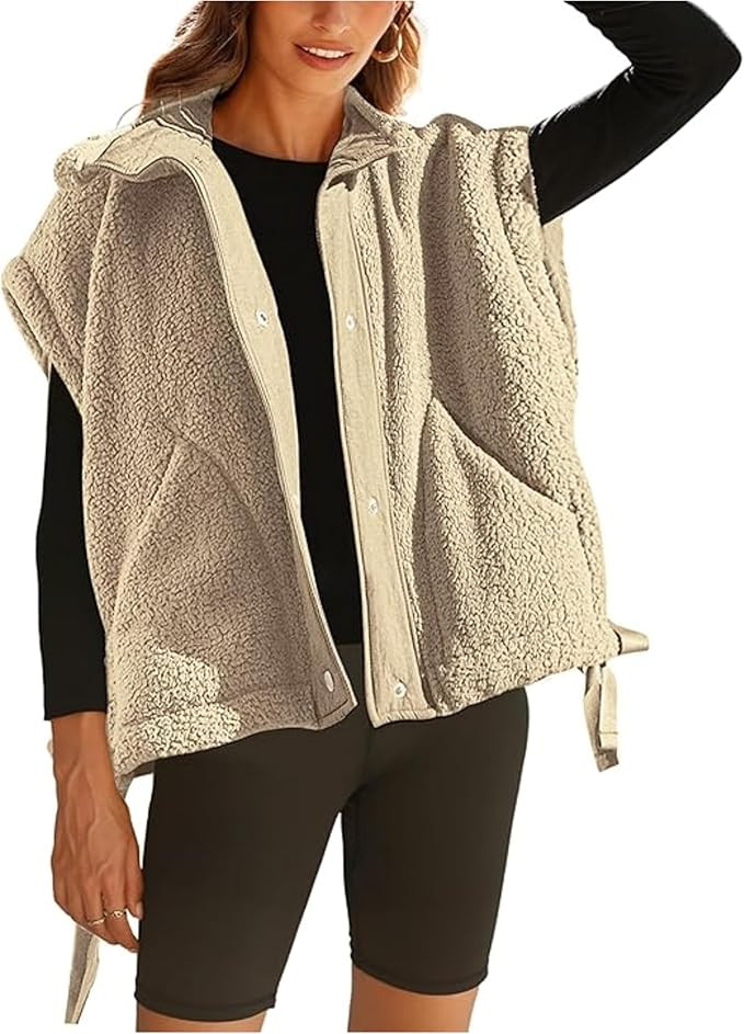 OPCAKM Women's Fuzzy Fleece Vest Oversized Sleeveless Sherpa Jacket Warm Button Down Gilet Outerw... | Amazon (US)