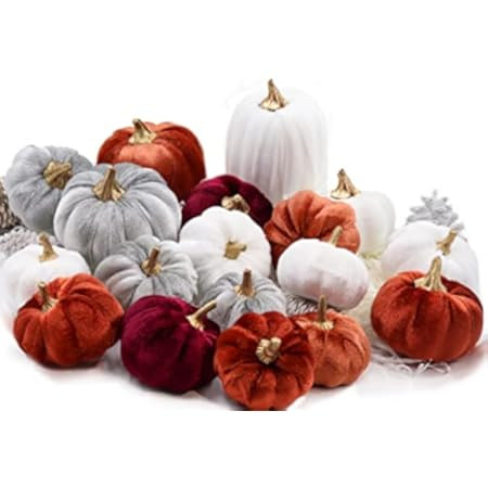 18 PCS Velvet Pumpkins for Fall Table Decor, Artificial Pumpkins, Faux Fake Pumpkin Home Decorations | Amazon (US)