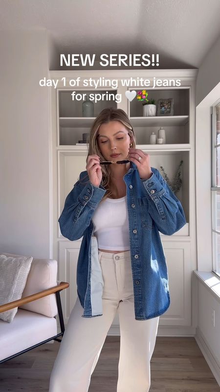 Casual spring outfit: tank in S, jeans in 26, denim jacket in S, sneakers tts. Also linked my pajamas in size small/tall.

#LTKSeasonal #LTKstyletip #LTKVideo