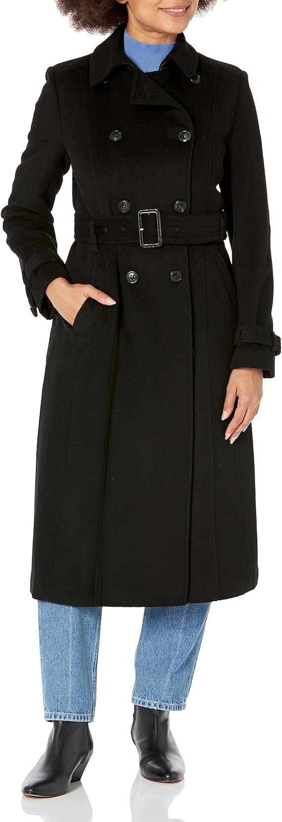 Cole Haan womens Flared Trench Slick Wool Coat | Amazon (US)