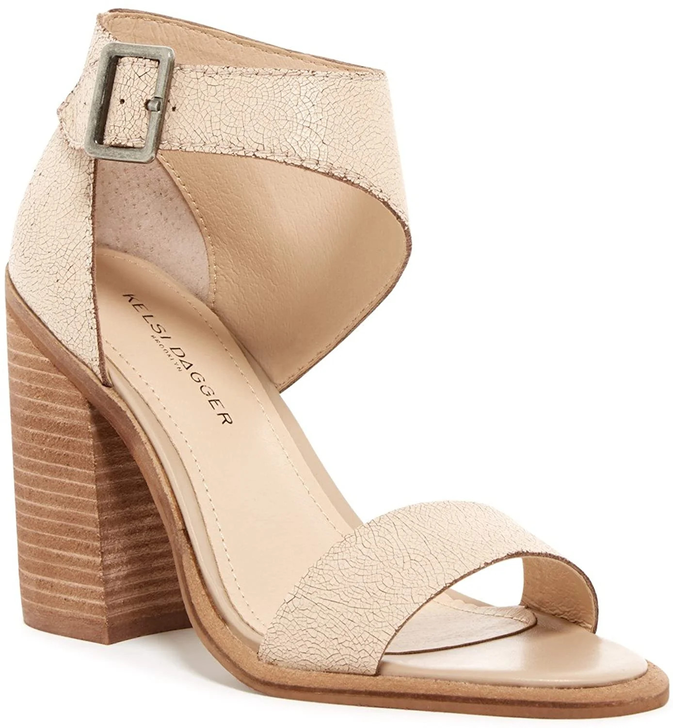 Kelsi Dagger Brooklyn Mayfair Shell Nude Distressed Leather Block Heel Sandal | Walmart (US)