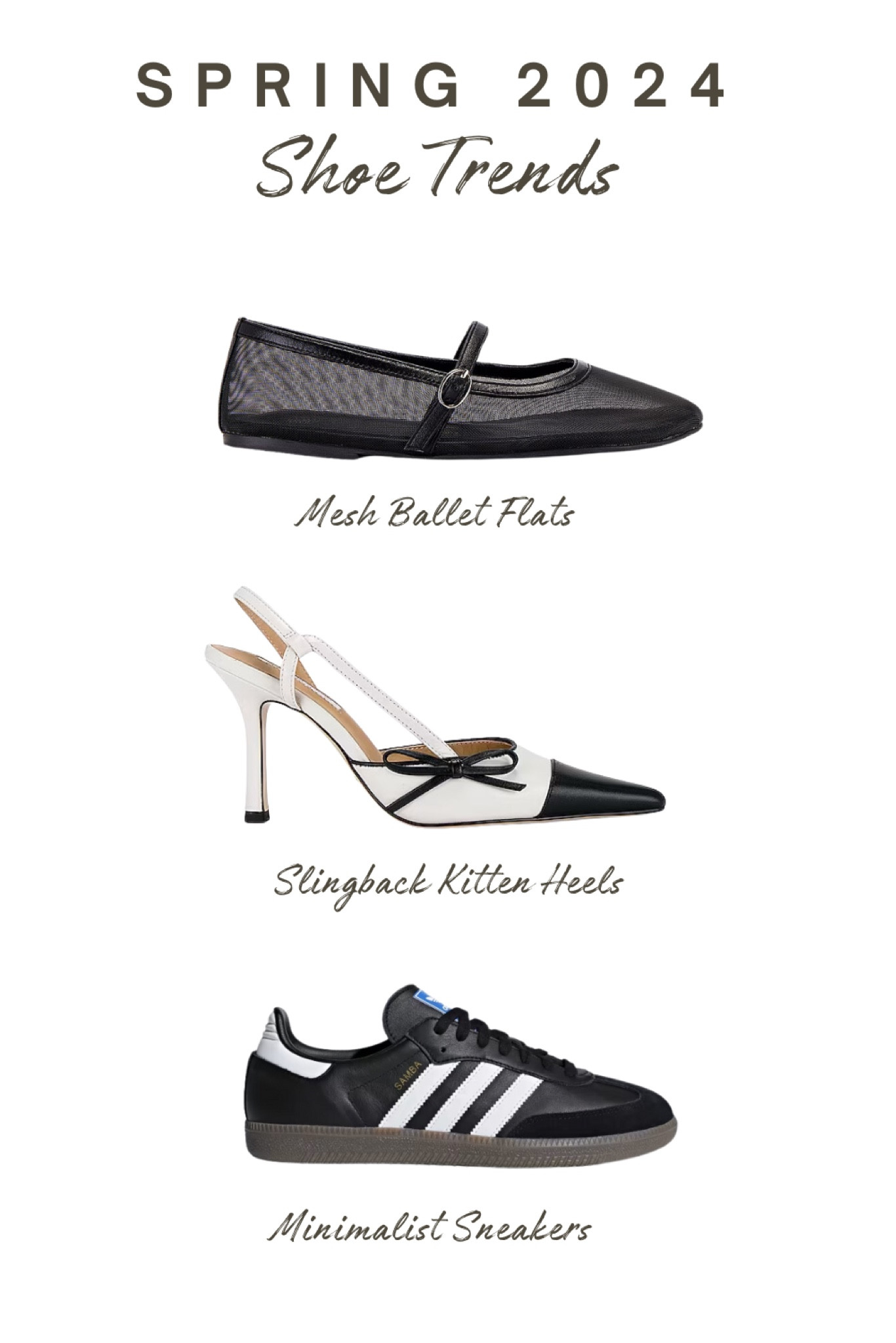 Spring shoe trends 2024 🫶 spring trends include mesh or embellished ballet flats, sling back kitten heels and of course a minimalist sneaker like the adidas sambas! 

New arrivals for summer
Summer fashion
Summer style
Women's summer fashion
Women's affordable fashion
Affordable fashion
Women's outfit ideas
Outfit ideas for summer
Summer clothing
Summer new arrivals
Summer wedges
Summer footwear
Women's wedges
Summer sandals
Summer dresses
Summer sundress
Amazon fashion
Summer Blouses
Summer sneakers
Women's athletic shoes
Women's running shoes
Women's sneakers
Stylish sneakers
Gifts for her

#springshoes #springshoetrends

#LTKSeasonal #LTKshoecrush #LTKstyletip