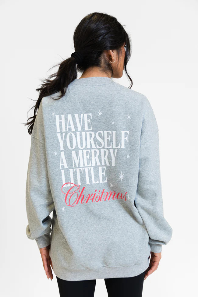 Have Yourself A Merry Little Christmas Light Grey Oversized Graphic Sweatshirt | Pink Lily