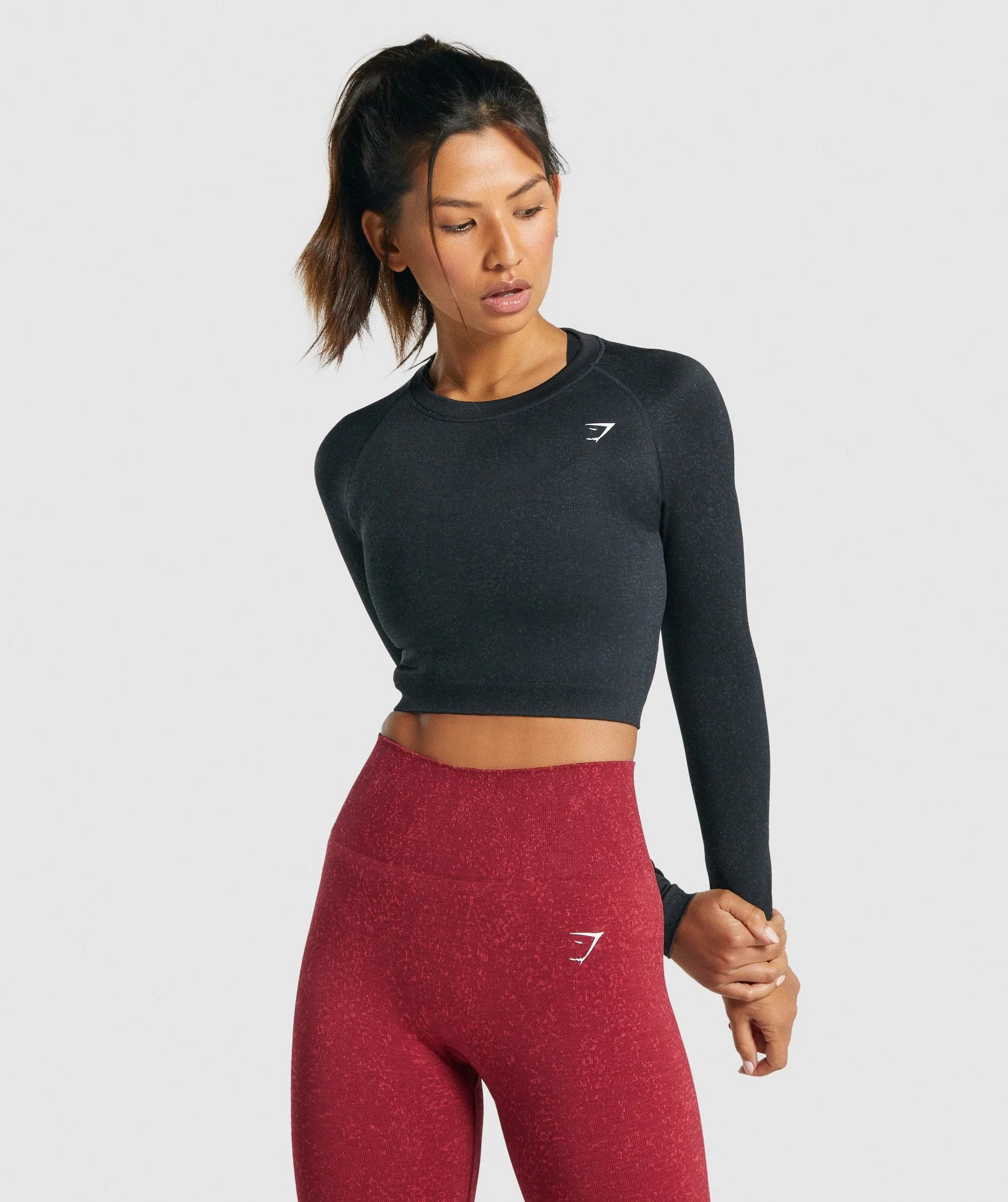 Gymshark Adapt Fleck Seamless Long Sleeve Crop Top - Mineral | Black | Gymshark US