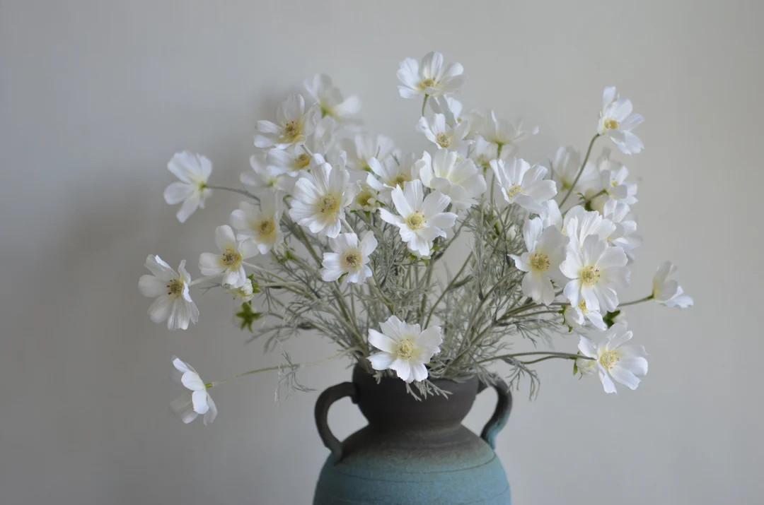 23.5" White Artificial Cosmos Flowers Branch, Faux Summer Wild Flower, Fake Flowers Centerpieces ... | Etsy (US)
